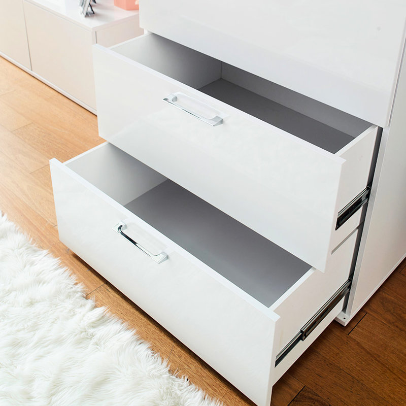 Four Jumbo Chest In Stylish Glossy White Finish Storage With Gloss - Extra Deep Drawers For More Space, Full Bearing Extension Slides Easy Access, Water & Heat Quality, Stain Scratch Exterior, E0