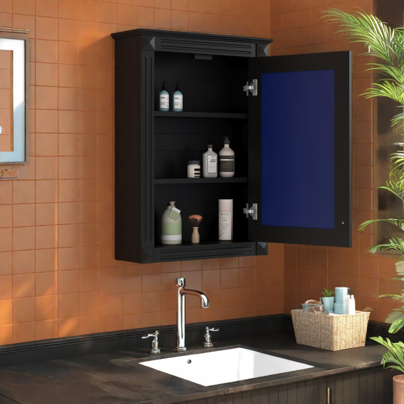 Armoire de rangement de salle de bain murale 20 "avec miroir, armoire à pharmacie avec tablette réglable en hauteur, Noir