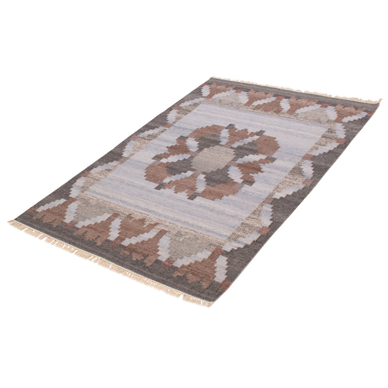 Tapis rectangulaire en laine nouvel âge unique 5 pi 3 po x 8 pi 1 po denim clair