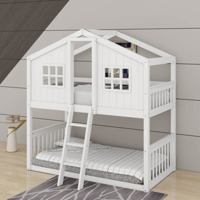 Twin Over Twin House Bunk Bed With Ladder