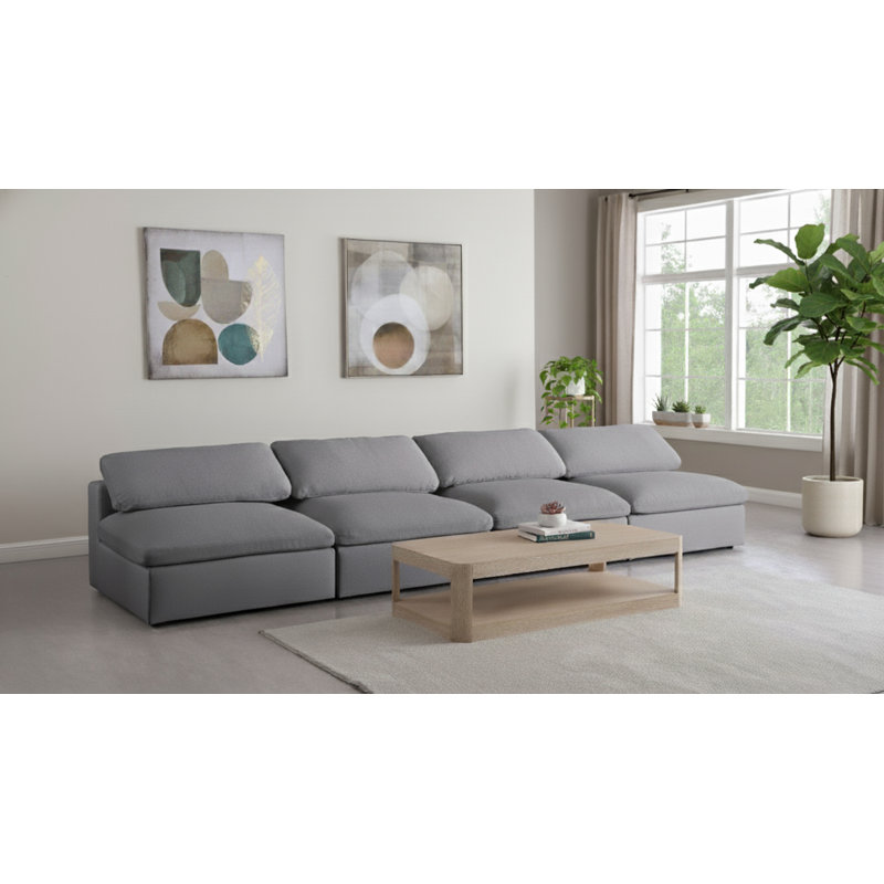 Burrows Upholstered Sofa, Grey Linen Textured Fabric, 32" H x 156" W x 40" D