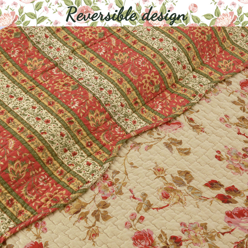 Charleston Cotton Floral Quilt, King Quilt + 2 Shams