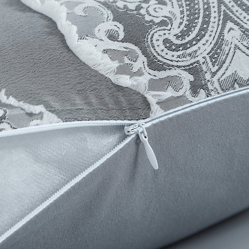 Ensemble d'édredon damassé en microfibre Suniya, Lit simple extra long confort + 4 pièces supplém, Gris