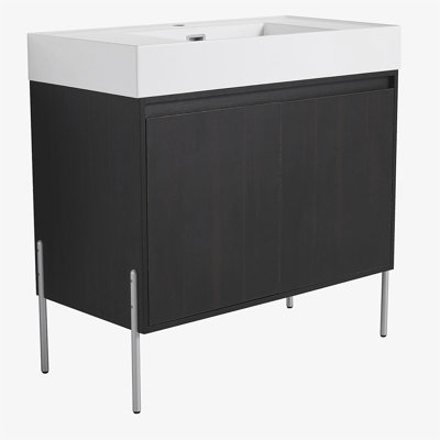 Meuble-lavabo indépendant de 36 pouces avec bol en résine et armoire de rangement à fermeture en douceur