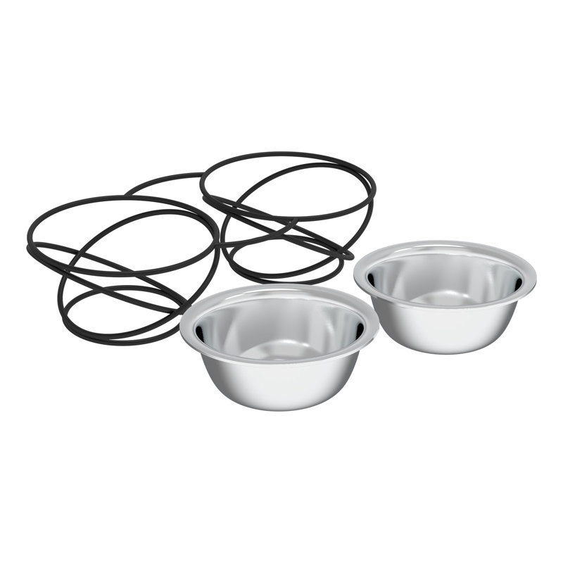 Set of 2 Elevated Stainless Steel Pet Bowls with Black Iron Stand