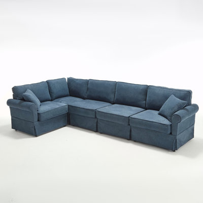 Modular Sectional Sofa Set,Convertible L Shaped Couch ,5 Seat,Reversible Sectional Sofa Couch,Upholstered,Corner Sofa,Rolled Arms,Soft Linen Fabric, Dark Blue