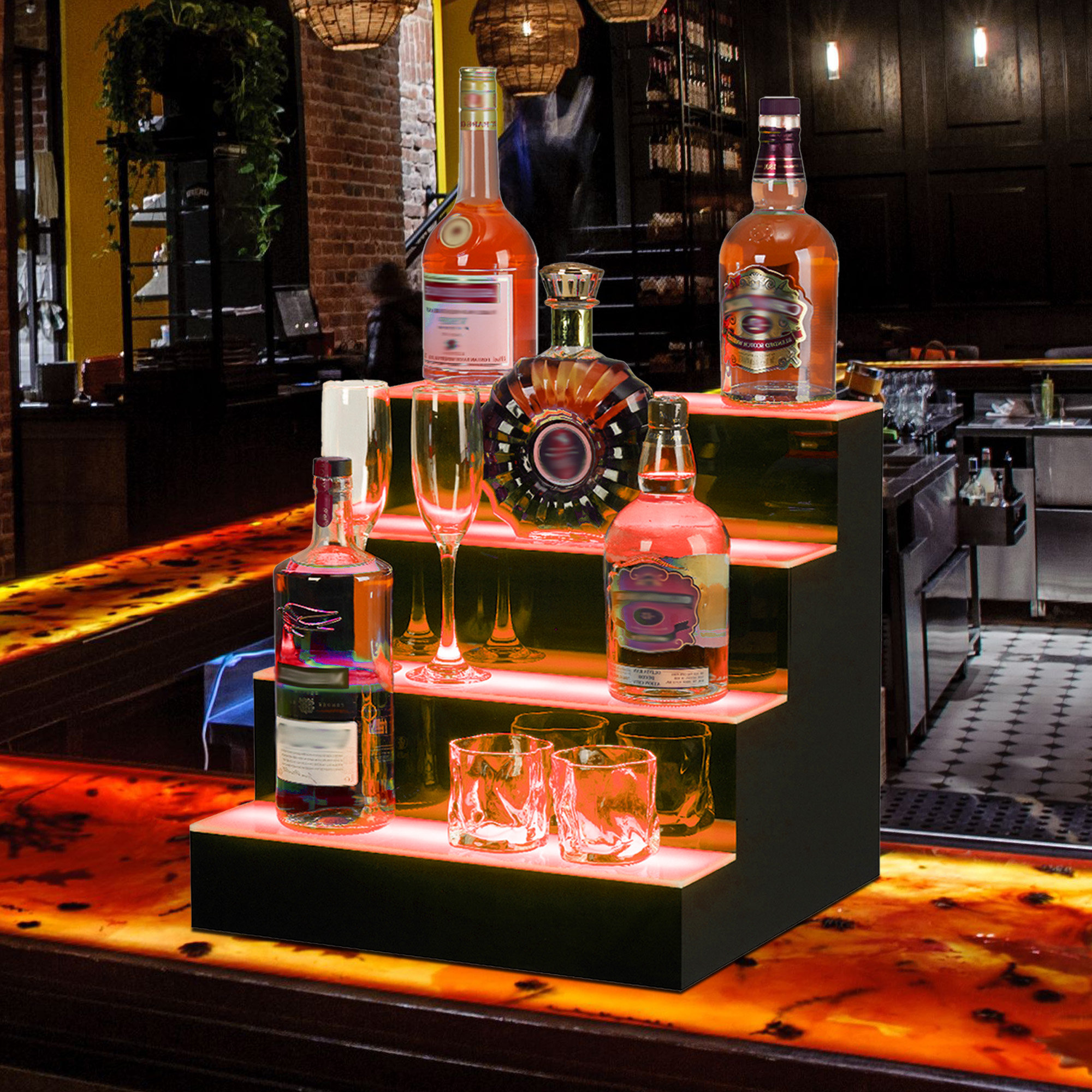 17 Stories LED Lighted Liquor Bottle Display Shelf, Acrylic Bar Shelf ...