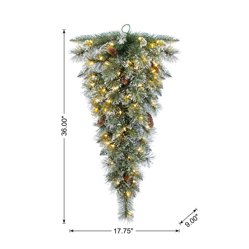 3Ft Pre-Lit Frosted Greenery Pinecones Christmas Teardrop With Lights And Timer