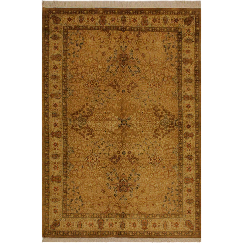 Tapis oriental brun clair / doré en laine noué à la main 4 pi 7 po x 6 pi 9 po Oriental