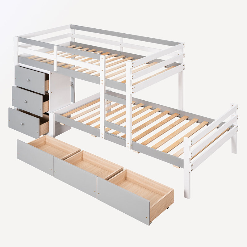 Lit superposé simple au-dessus de simple à 6 tiroirs avec tablettes Gladyne par Harriet Bee