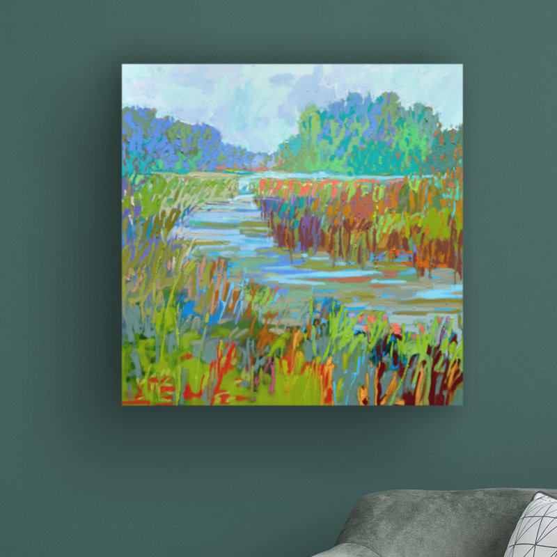 «A Bend in the River» par Jane Schmidt - peinture sur toile tendue, H 24 po x l 24 po x P 2 po