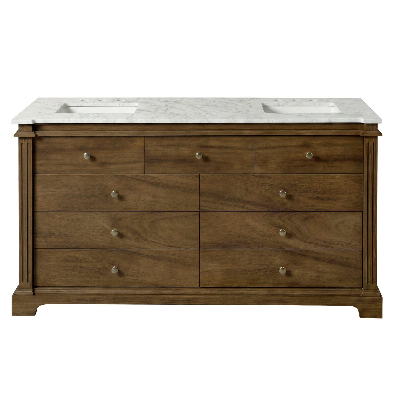 Rockaway 72"W Marble 5 Drawer Double Bathroom Vanity, Brown, Brown