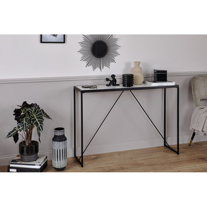 Shartlesville 111cm Console Table, Marble White, Black