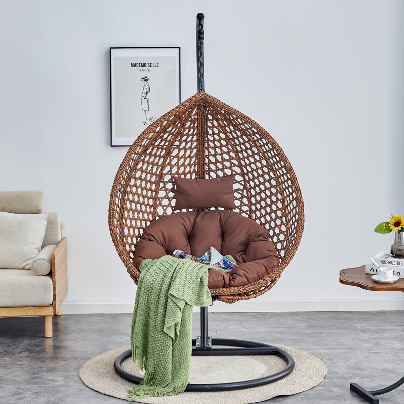 Chaviano Single Person Porch Egg Swing with Stand Suitable for Indoor & Outdoor - Brown