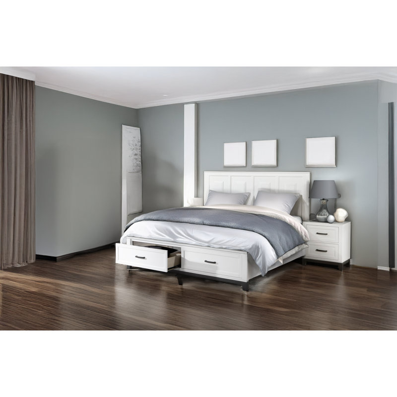 Ensemble de chambre avec lit plateforme et rangement Jaqueline, Grand, Blanc