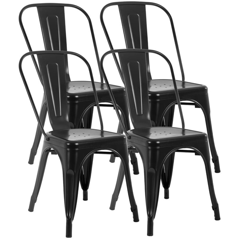 Metal Stackable Dining Chairs, 4-Pack, (Black), Black