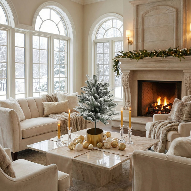 Winter Frosted Tree With Gold Stand