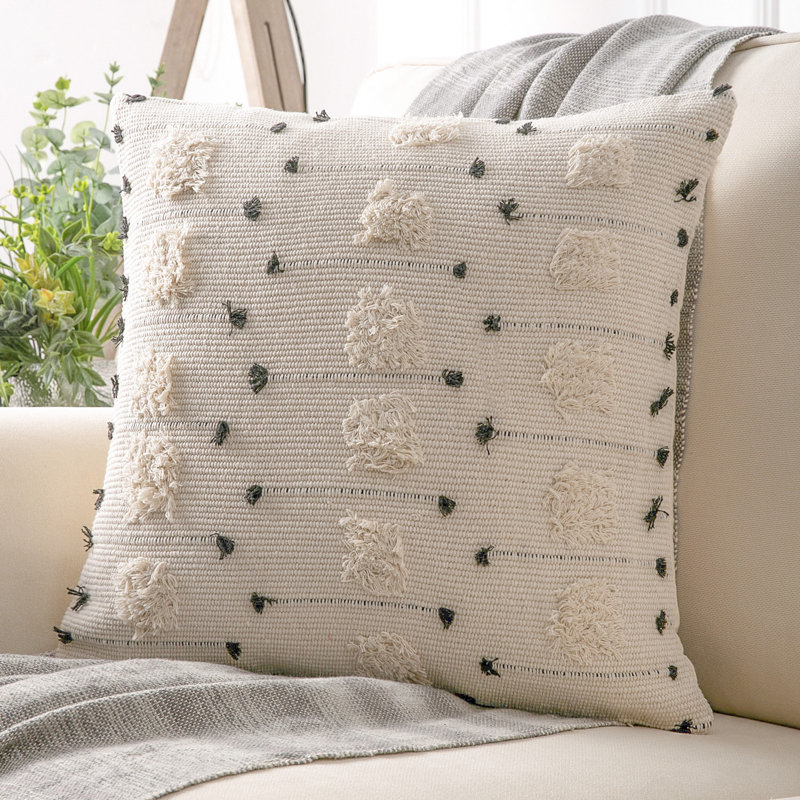 Boho Beige and Black Geometric Square Throw Pillow Set