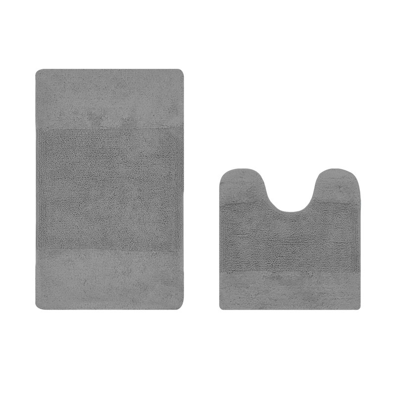 Makaylynn Premium 100% Cotton 2 Piece Bath Rug Sets with Non-Slip Backing, Machine Washable, Luxurious Solid Pattern Super Absorbent & Tufted Weave Bath Mat for Bathroom, Shower, and Tub