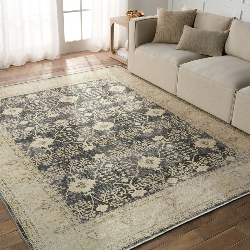 Tapis bleu marine / crème à motif de médaillon pia (10 pi x 14 pi), Rectangle 10 pi x 14 pi