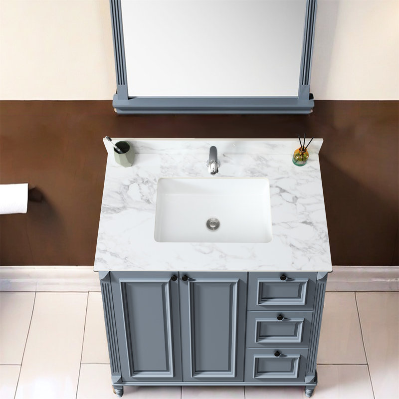 Comptoir de meuble-lavabo 37 po x 22 po - Le meuble-lavabo encastré en céramique blanc fritté complète les plateaux de style rectangulaire avec une armoire standard de l 36 po x P 21 po