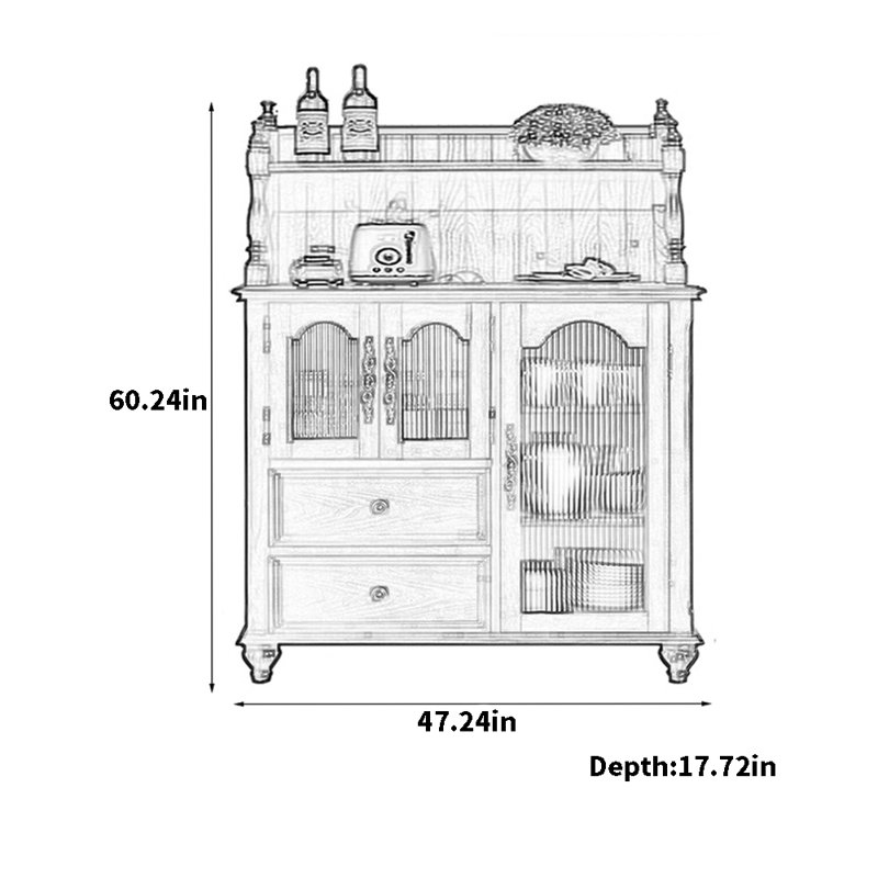 Buffet grande capacité Retro, H 60,24 po x l 47,24 po x P 17,72 po, Cerise