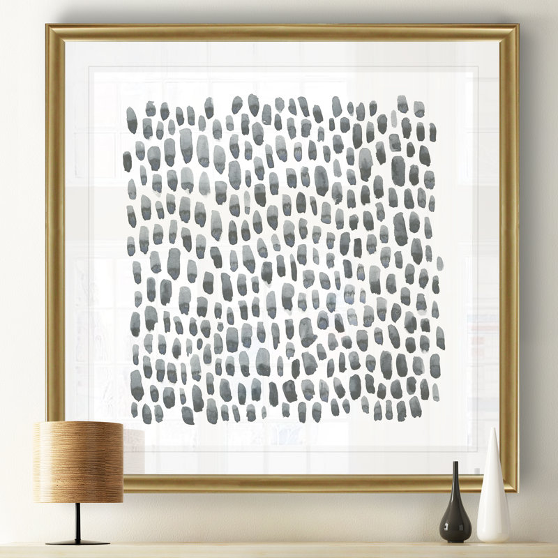«Blue Gray Tessera I», peinture sur toile, Cadre doré, H 34,5 po x l 34,5 po x P 1,5 po
