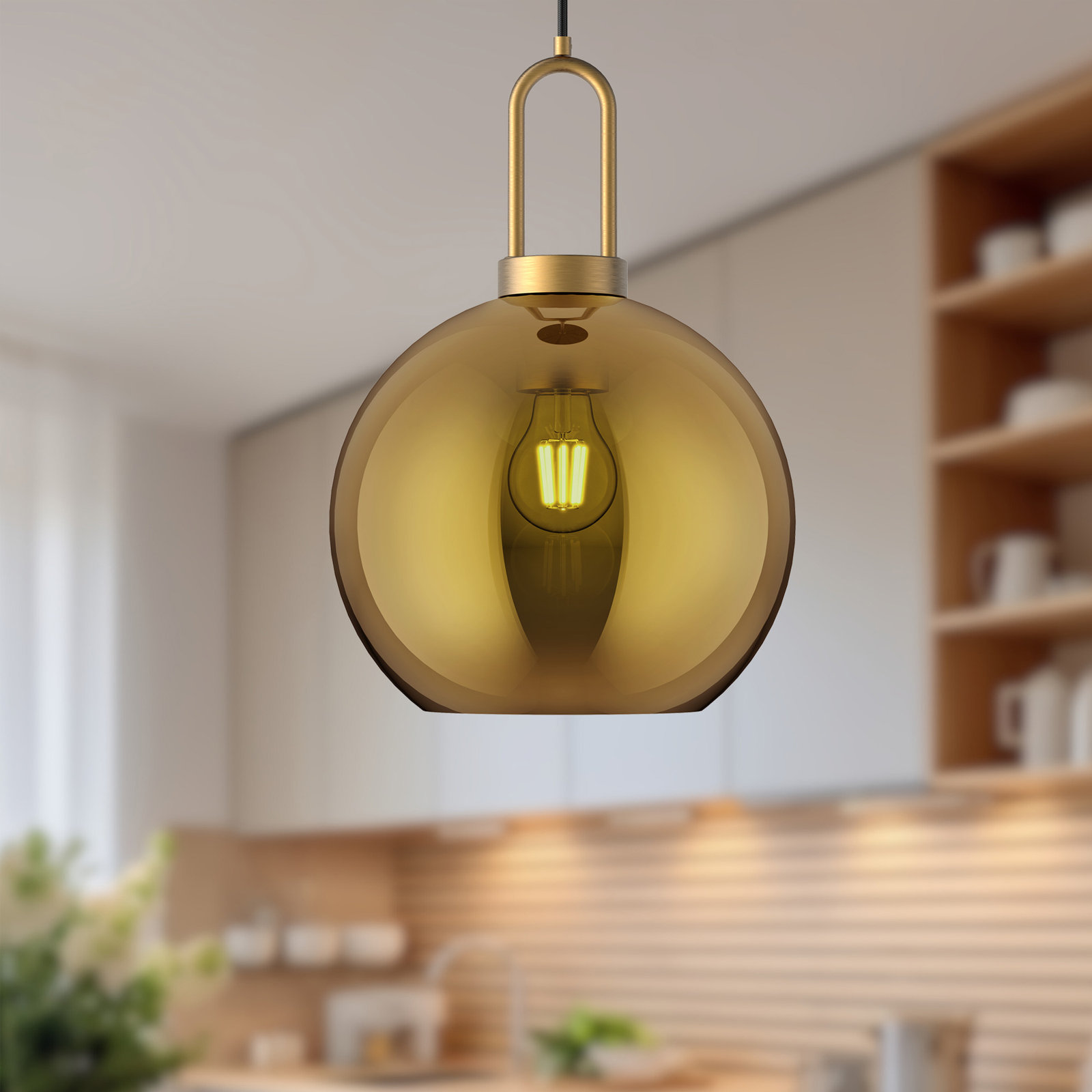 Shiloh Single Light Glass Pendant, Copper, Aged Gold, 14.375"H x 9.875"W x 9.88" D