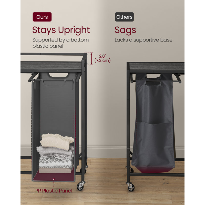 Laundry Basket, 29 Gal. (110 L) Laundry Hamper Sorter Cart With 2 Compartments, Storage Shelf, Wheels, Removable Bags, Pockets
