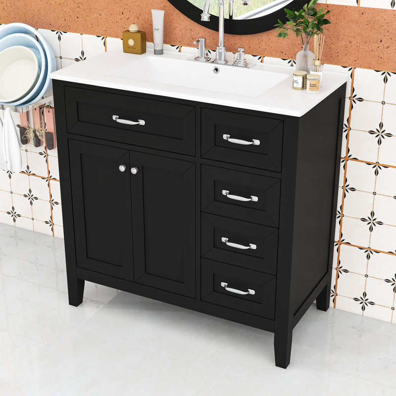 Bathroom Vanity with Sink Combo and Drawers, Black