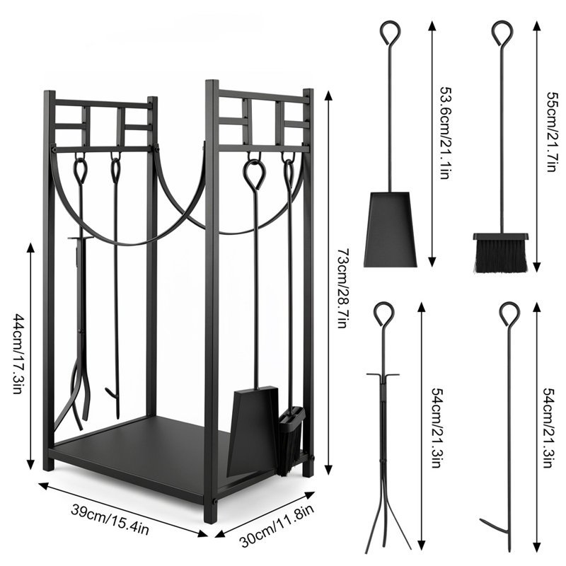 Support à bois pour l'intérieur et l'extérieur en métal noir