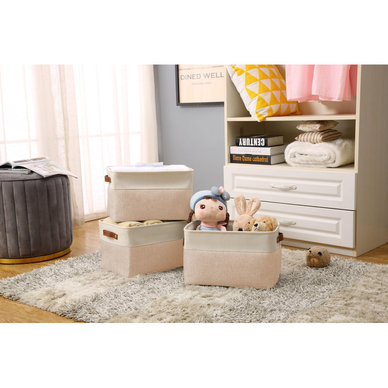 Bac de rangement en tissu XL, Beige / blanc, 3