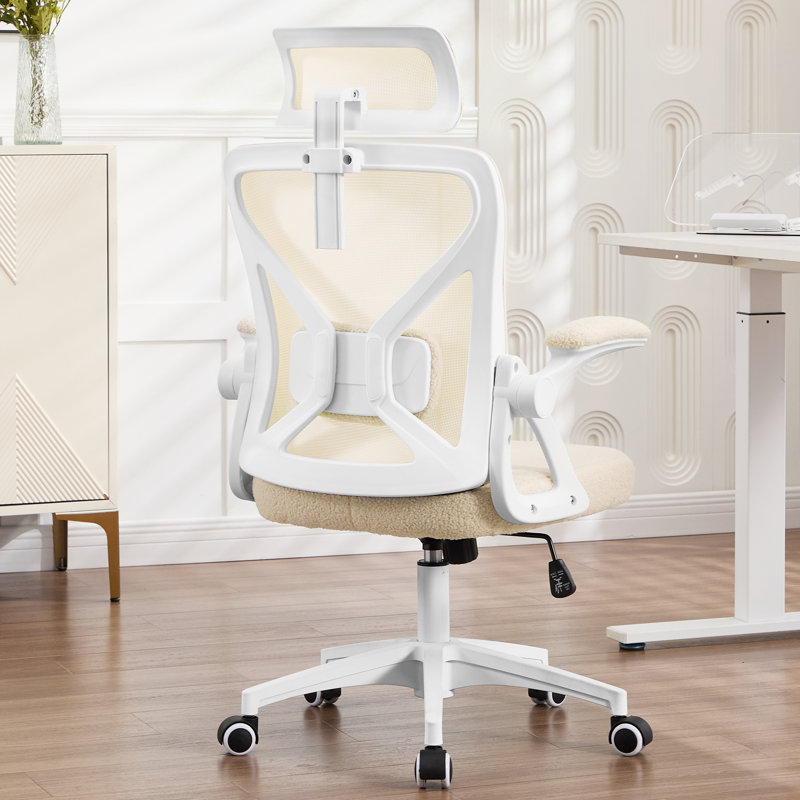 Ergonomic Office Chair,Ergonomic Desk Chair With Adjustable Lumbar Support,400 Lbs Mesh Computer Chair High Back With Adjustable Headrest For Office（Beige-Sherpa)