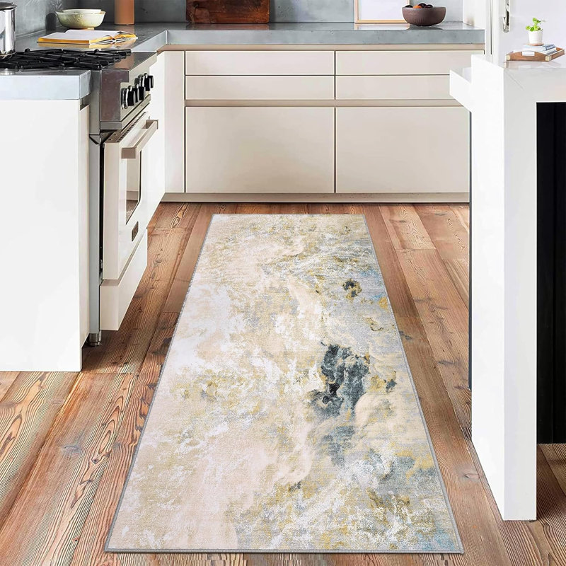 Machine Washable Non-Slip Rubberback Runner Modern Abstract Geometric Print Carpet Traditional Area Rug for HallwayBedroomLiving Room2x6Gold