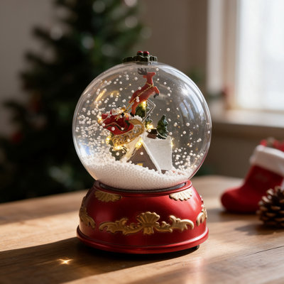 Lighted Musical Santa Sleigh Christmas Snow Globe