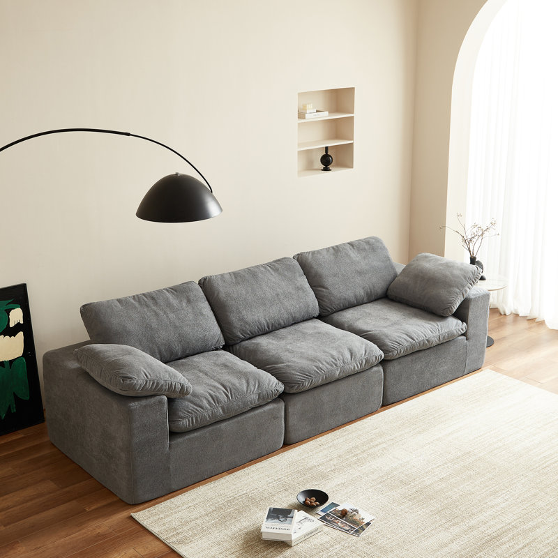 Boneless 3-Seater Sofa, 22" H x 114" W x 42" D, Gray