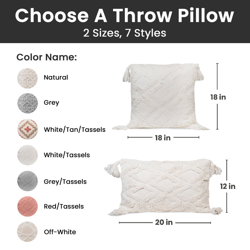  Throw Pillow, White/Tassels
