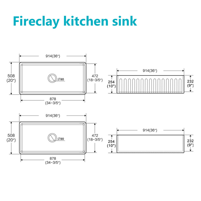 33'' L Single Bowl Fireclay Kitchen Sink