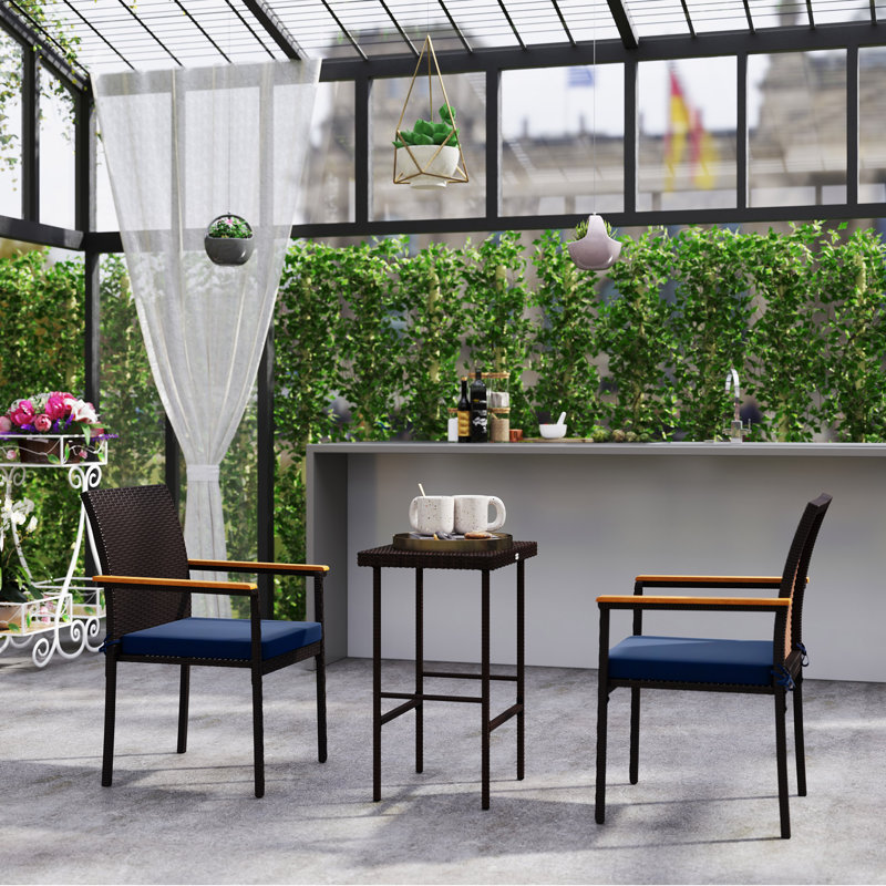 Ensemble de 2 chaises de patio empilables en osier avec coussins, bleu marine Stacking, Bleu