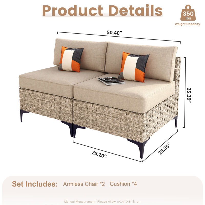 Wicker Outdoor Patio Sofa Set With Cushions, Beige