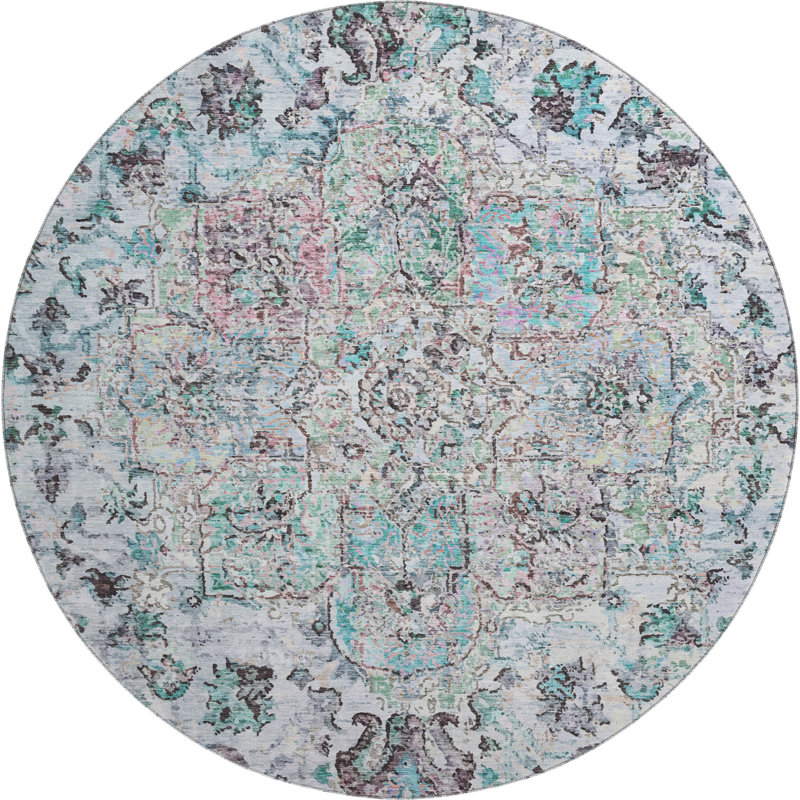 Premium Machine Washable Mayfield AMF2138 global Rug, Sky, 8' Round