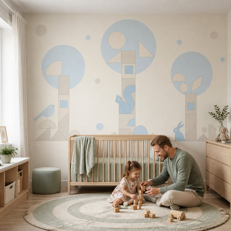 Papier peint géométrique scandinave amovible, 100 po x 96 po, Peler et coller