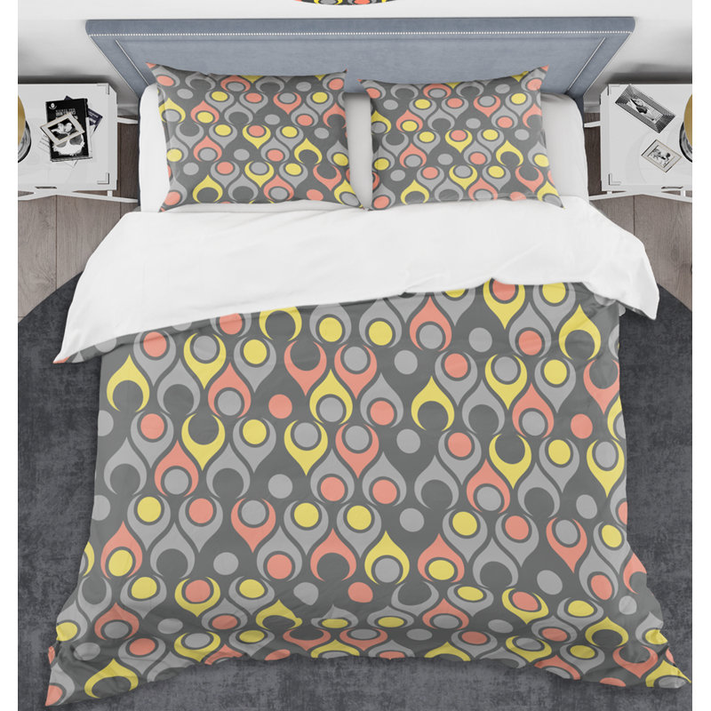 Ensemble de literie de style rétro Mid-Century rétro Art déco, Housse de couette double / grand et 2 taies décor