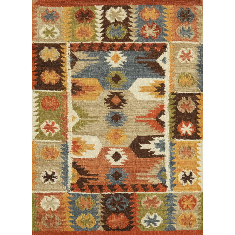 Tapis 100% laine tissé à la main à motif oriental tribal multicolore Southwestern