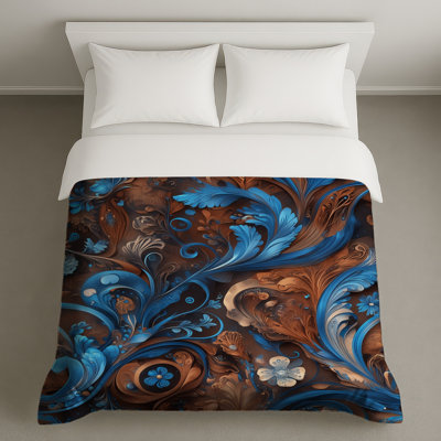 Housses de couette florales complexes bleu-brun