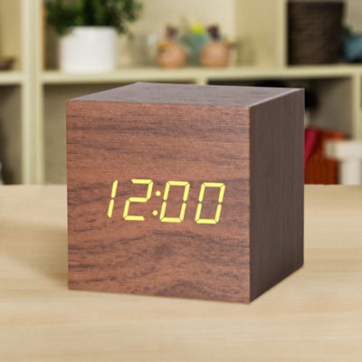 Wooden Minimalist Led Digital Alarm Clock, Voice Control, 3 Alarms, Temperature Display For Bedroom Home Office (black, White, Brown, Wood Grain)
