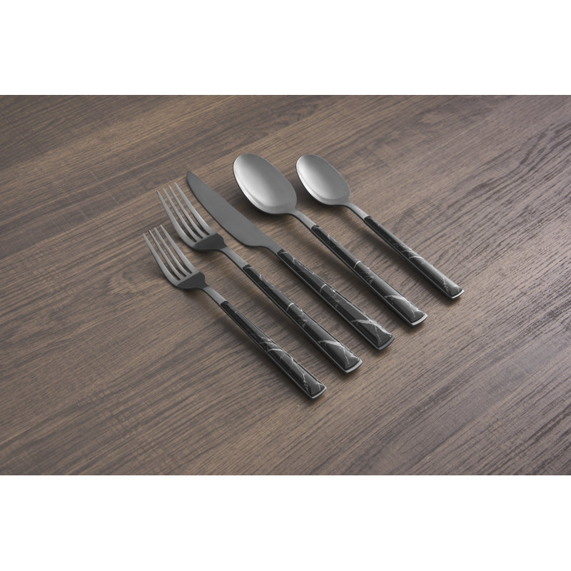 Cambridge Eivin Marble 20-Piece Flatware Set, Black