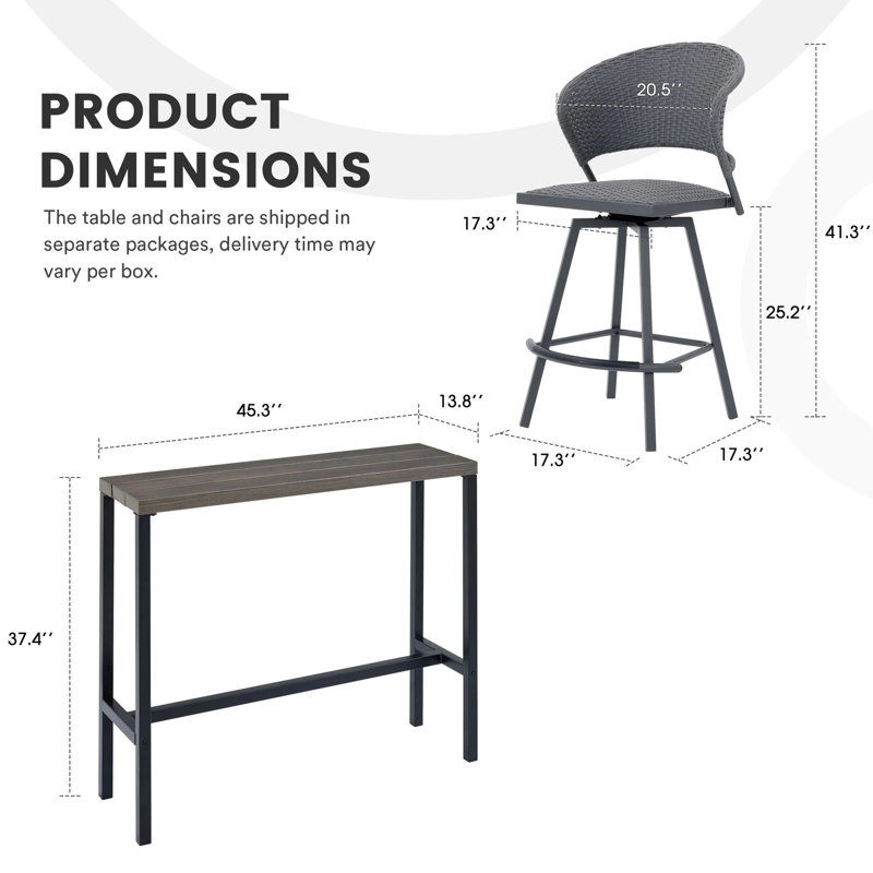 Ensemble de table de bar et tabouret de bar 5 pièces, Gris / gris clair