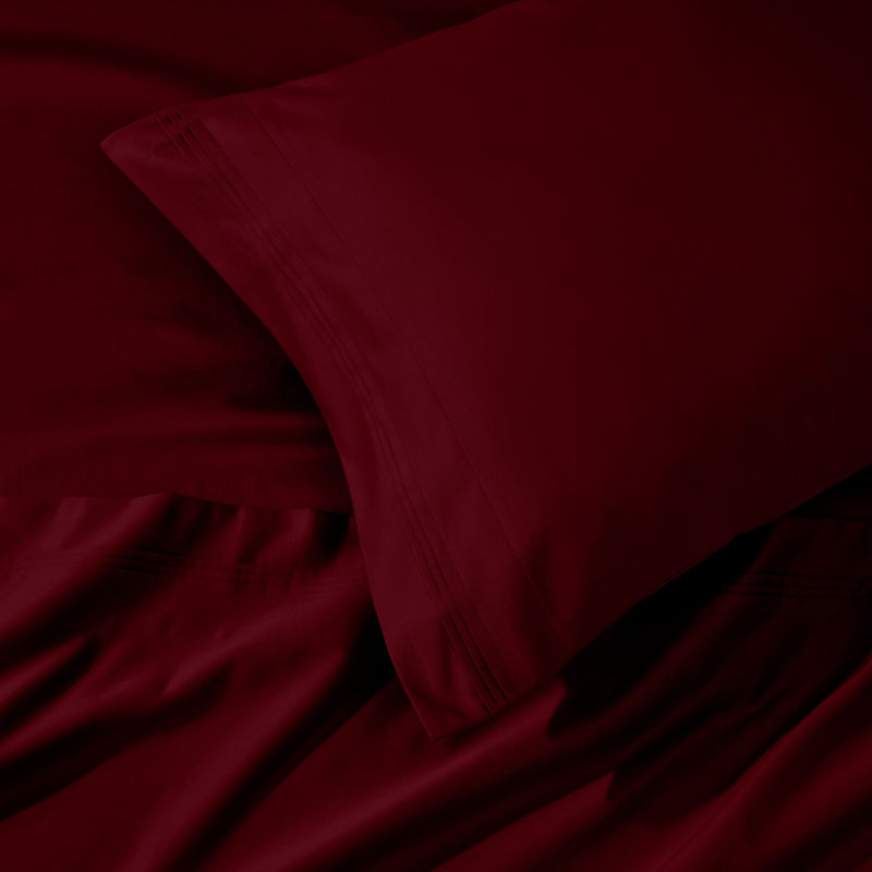 Ensemble de draps en coton égyptien 1000 fils Bba, Ensemble de draps pour lit double avec 2 taies d'o, Bourgogne