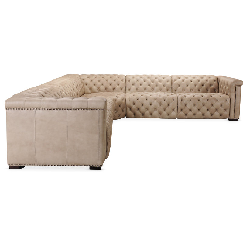 Savion Grandier Leather Symmetrical Reclining Sectional, Taupe
